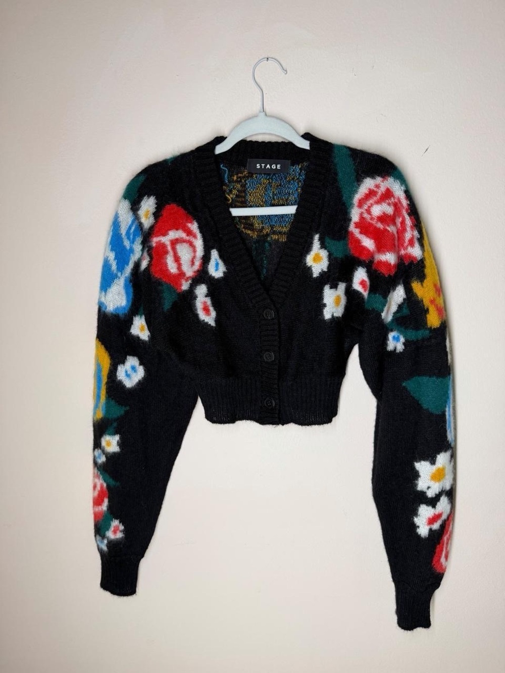 Stage black floral cardigan with flowers